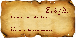 Einviller Ákos névjegykártya